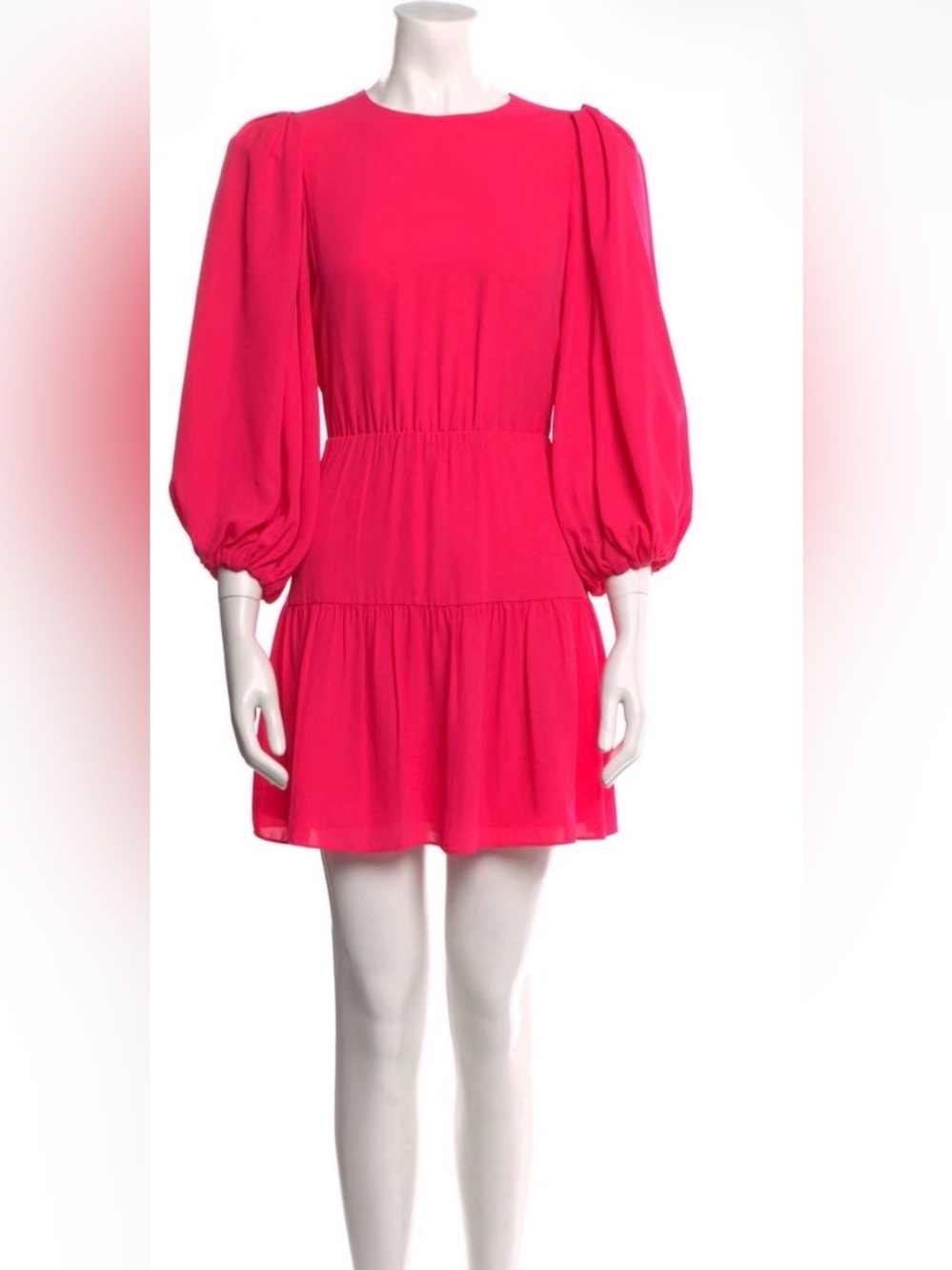 Alice + Olivia Bright Pink Puff-Sleeve Tiered Mini Dress